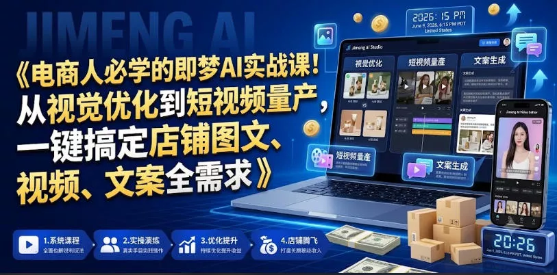 电商人必学的即梦AI实战课！从视觉优化到短视频量产，一键搞定店铺图文、视频、文案全需求 - 项目资源网