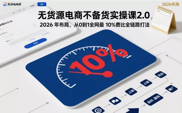 无货源电商不备货实操课2.0，2026年布局，从0到1全网最低10%费比全链路打法【更新26年5月19日】 - 项目资源网