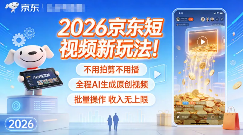 2026京东短视频新玩法！不用拍剪不用播，全程AI生成原创视频，批量操作收入无上限 - 项目资源网