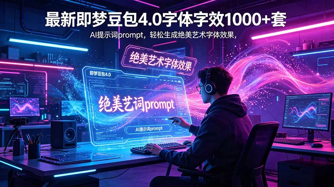 最新即梦豆包4.0字体字效1000+套，AI提示词prompt，轻松生成绝美艺术字体效果 - 项目资源网