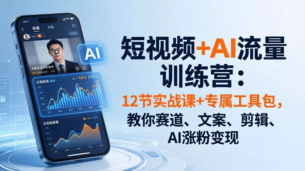 短视频+AI流量训练营:12节实战课+专属工具包,教你赛道、文案、剪辑、AI涨粉变现 短视频+AI流量训练营:12节实战课+专属工具包,教你赛道、文案、剪辑、AI涨粉变现