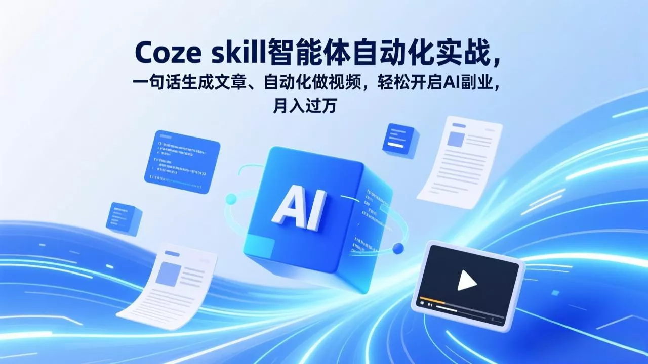 Coze skill智能体自动化实战，一句话生成文章、自动化做视频，轻松开启AI副业，月入过万 - 项目资源网