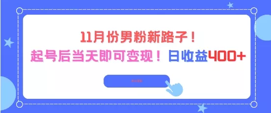 11月份男粉新路子，起号后当天即可变现，日收益4张 - 项目资源网
