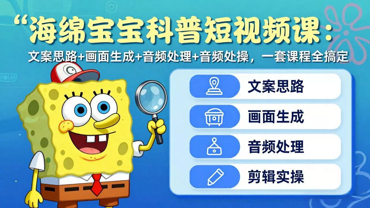 海绵宝宝科普短视频课：文案思路+画面生成+音频处理+剪辑实操，一套课程全搞定 - 项目资源网